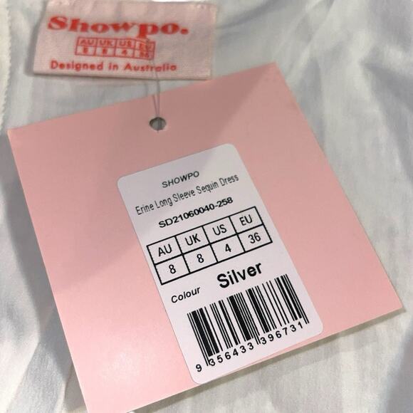 Showpo. Erine Mini Dress Long Sleeve Sequin Dress Silver 4 - Picture 11 of 12